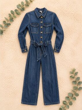 Gianni Bini Denim Utility Jumpsuit Wide Leg Belted Size Small